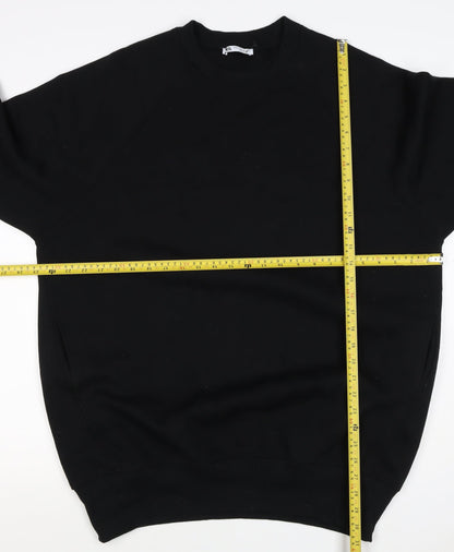 Zara Women Black M Pullover Sweatshirt Raglan Crew Neck Pockets