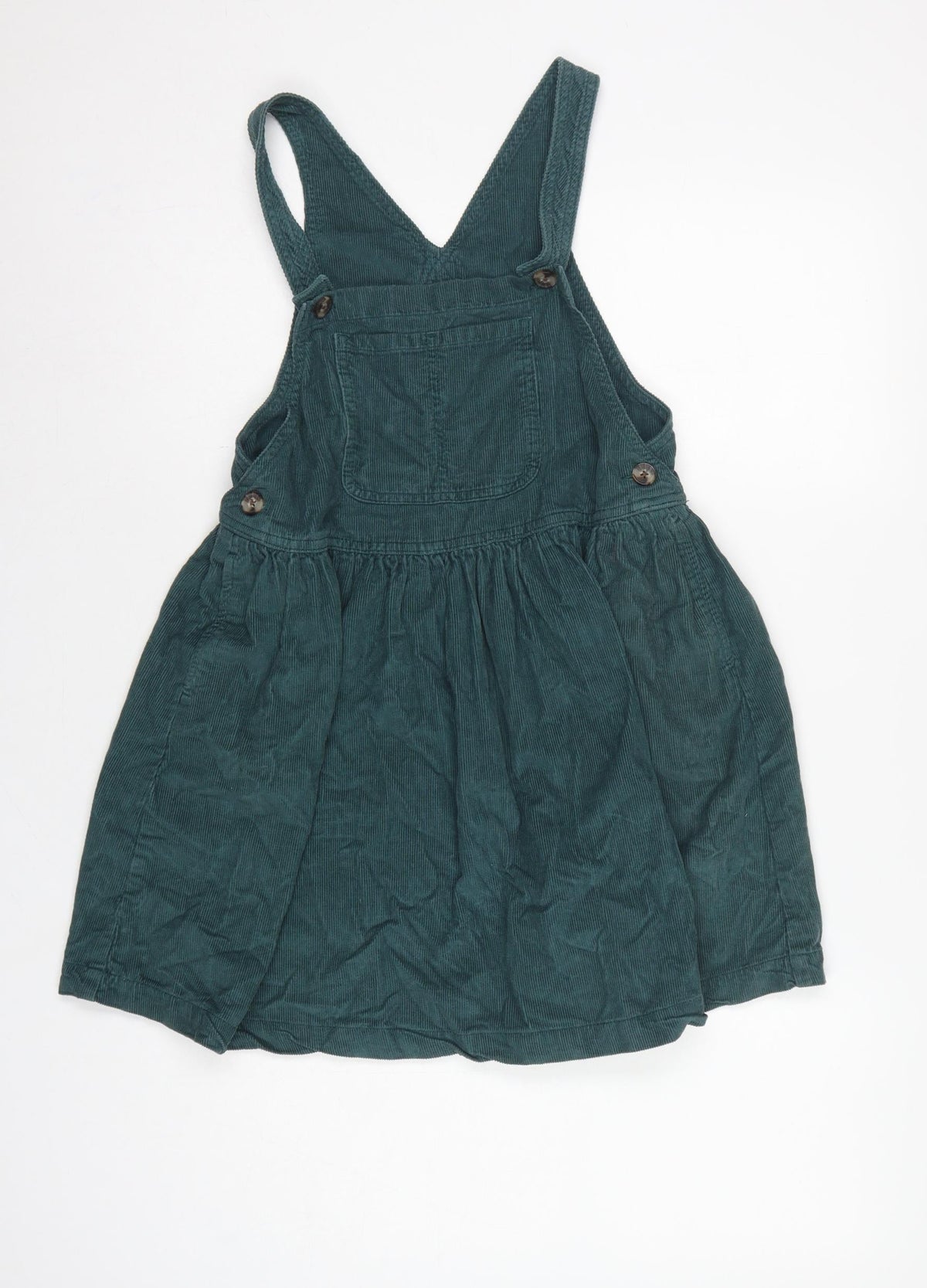 Back view of Next girls’ green corduroy pinafore dress 7 years knee length cotton