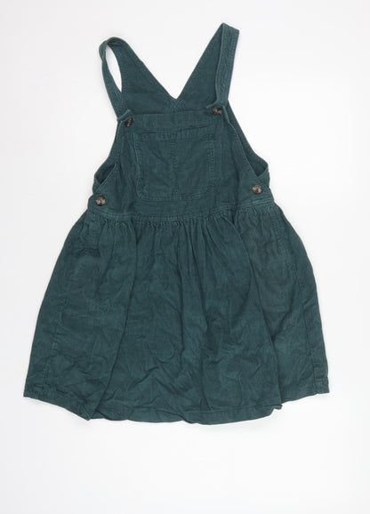 Back view of Next girls’ green corduroy pinafore dress 7 years knee length cotton