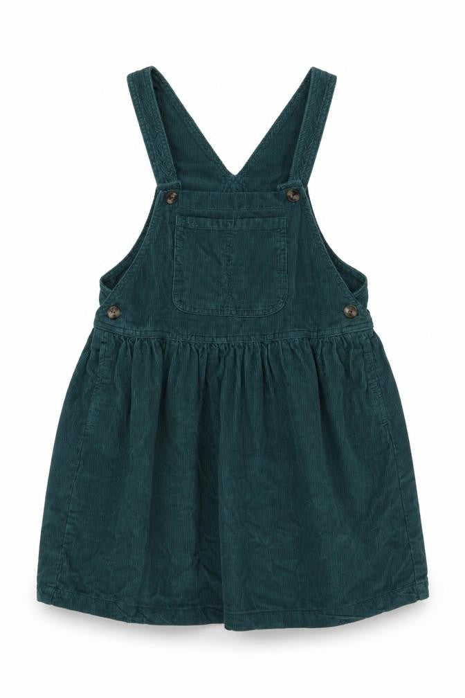 Front view of Next girls’ green corduroy pinafore dress 7 years knee length cotton