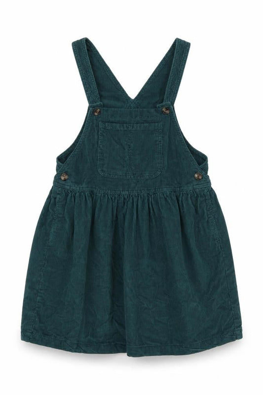 Front view of Next girls’ green corduroy pinafore dress 7 years knee length cotton