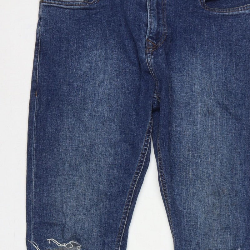 Next Men's Blue W32 L31 Skinny Distressed Stretch Denim Jeans
