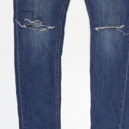 Next Men's Blue W32 L31 Skinny Distressed Stretch Denim Jeans