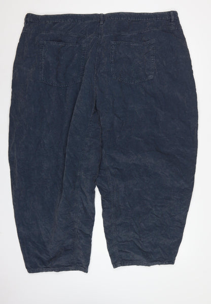 Next Women Blue Corduroy Capri Tapered Trousers UK 26 Regular
