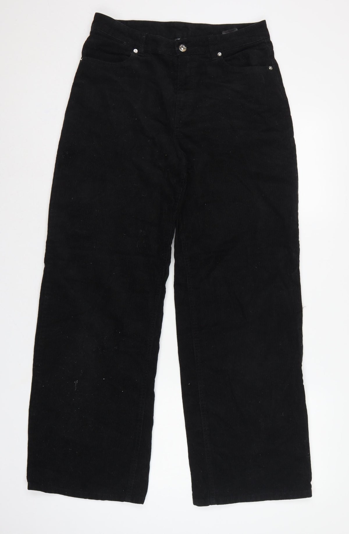 H&M Divided Women’s Black UK 8 Corduroy Wide-Leg Trousers