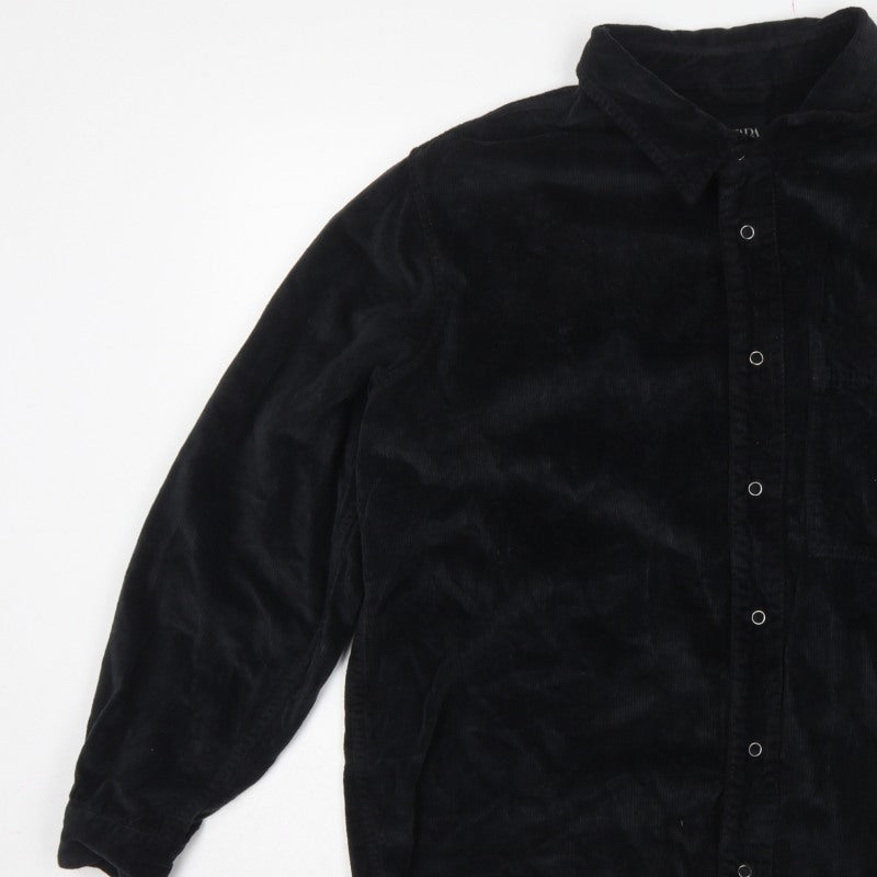 Zara Men's Black S Relaxed Fit Corduroy Long Sleeve Button-Up Shirt