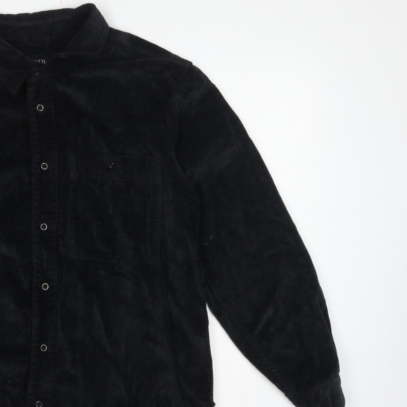 Zara Men's Black S Relaxed Fit Corduroy Long Sleeve Button-Up Shirt
