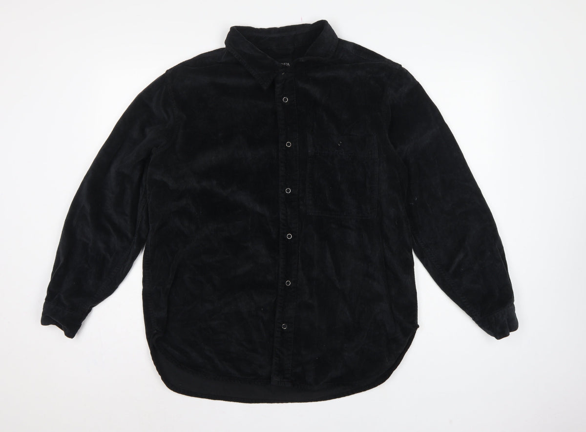 Zara Men's Black S Relaxed Fit Corduroy Long Sleeve Button-Up Shirt