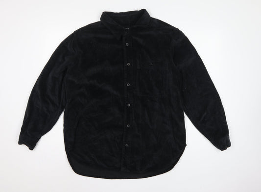 Back view of Zara Men's Black S Relaxed Fit Corduroy Long Sleeve Button-Up Shirt