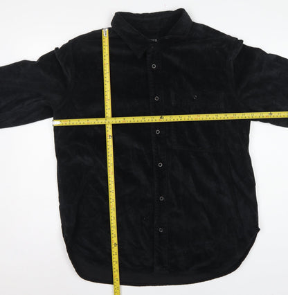 Zara Men's Black S Relaxed Fit Corduroy Long Sleeve Button-Up Shirt