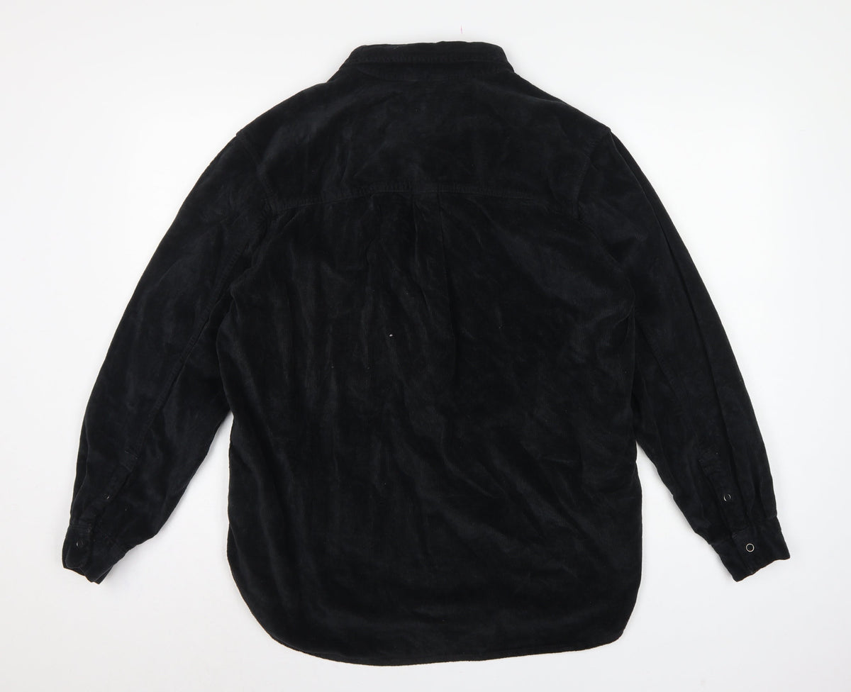 Zara Men's Black S Relaxed Fit Corduroy Long Sleeve Button-Up Shirt