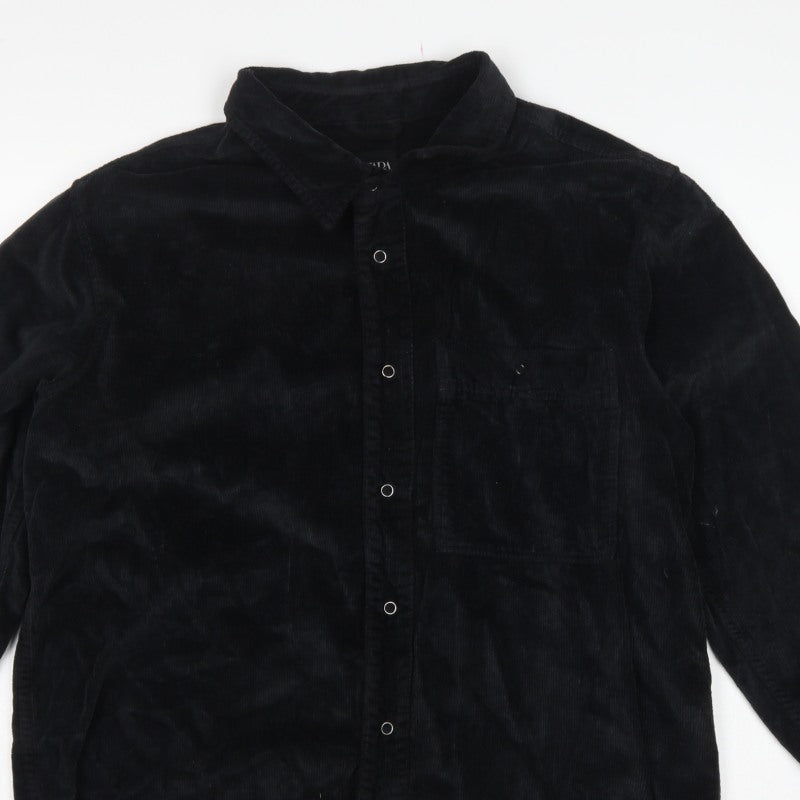 Zara Men's Black S Relaxed Fit Corduroy Long Sleeve Button-Up Shirt