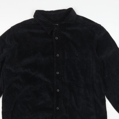 Zara Men's Black S Relaxed Fit Corduroy Long Sleeve Button-Up Shirt