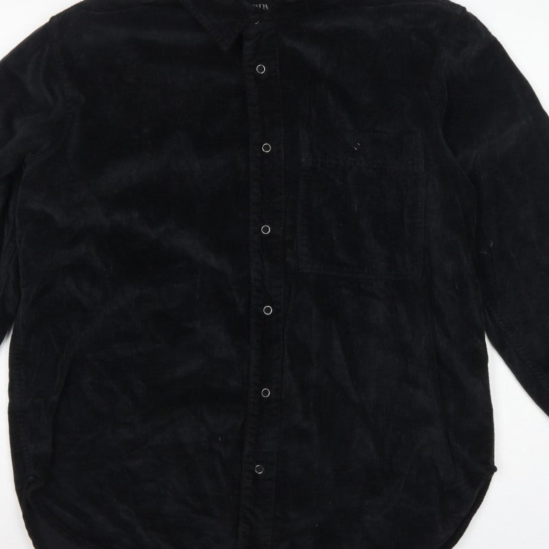 Zara Men's Black S Relaxed Fit Corduroy Long Sleeve Button-Up Shirt