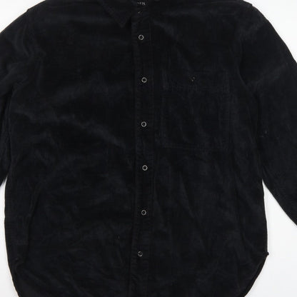 Zara Men's Black S Relaxed Fit Corduroy Long Sleeve Button-Up Shirt