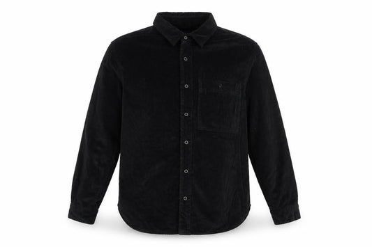 Front view of Zara Men's Black S Relaxed Fit Corduroy Long Sleeve Button-Up Shirt