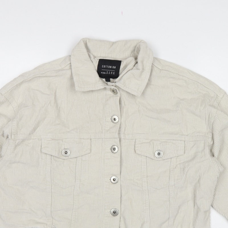 Cotton On Women’s Ivory UK 12 Cropped Corduroy Button Jacket