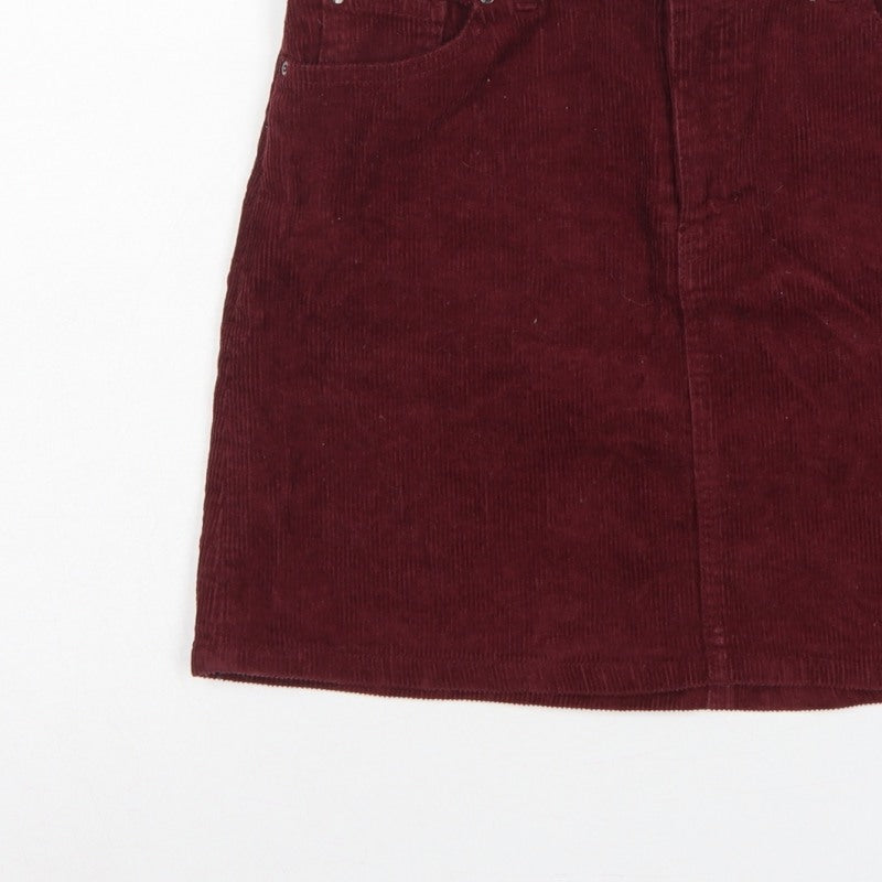 H&M Women’s Burgundy Red UK 10 Corduroy Straight Mini Skirt Pockets