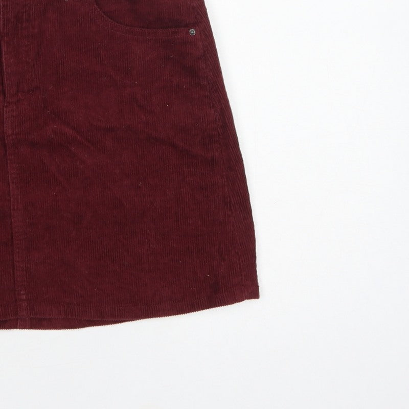 H&M Women’s Burgundy Red UK 10 Corduroy Straight Mini Skirt Pockets