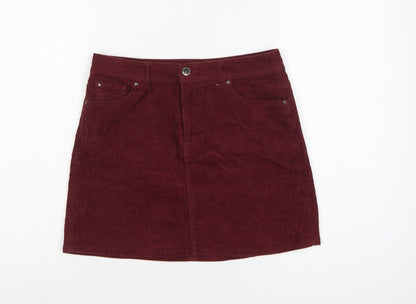 H&M Women’s Burgundy Red UK 10 Corduroy Straight Mini Skirt Pockets