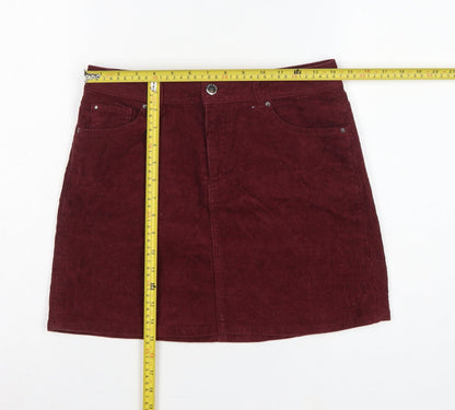 H&M Women’s Burgundy Red UK 10 Corduroy Straight Mini Skirt Pockets