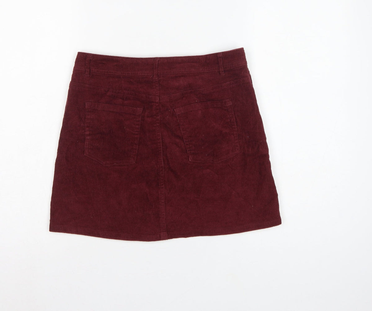 H&M Women’s Burgundy Red UK 10 Corduroy Straight Mini Skirt Pockets