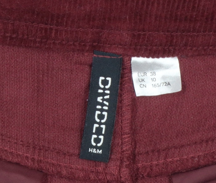 H&M Women’s Burgundy Red UK 10 Corduroy Straight Mini Skirt Pockets