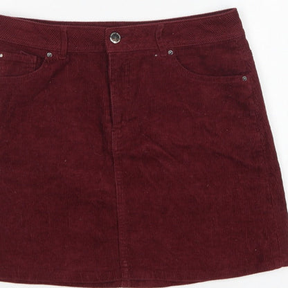 H&M Women’s Burgundy Red UK 10 Corduroy Straight Mini Skirt Pockets