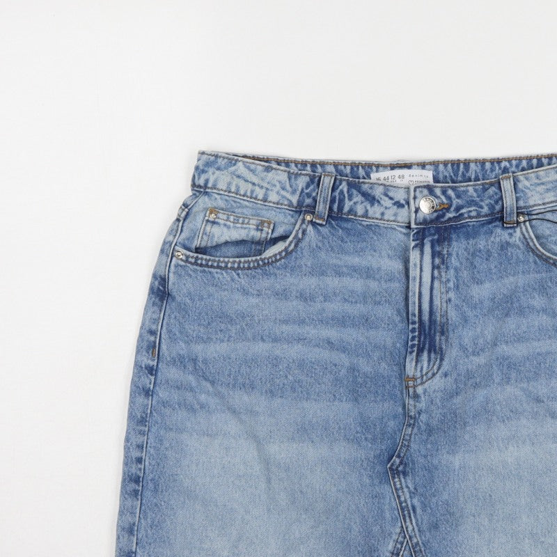 Primark Women Blue UK 16 High Rise Denim Mini Pencil Skirt Pockets