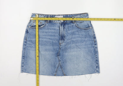 Primark Women Blue UK 16 High Rise Denim Mini Pencil Skirt Pockets