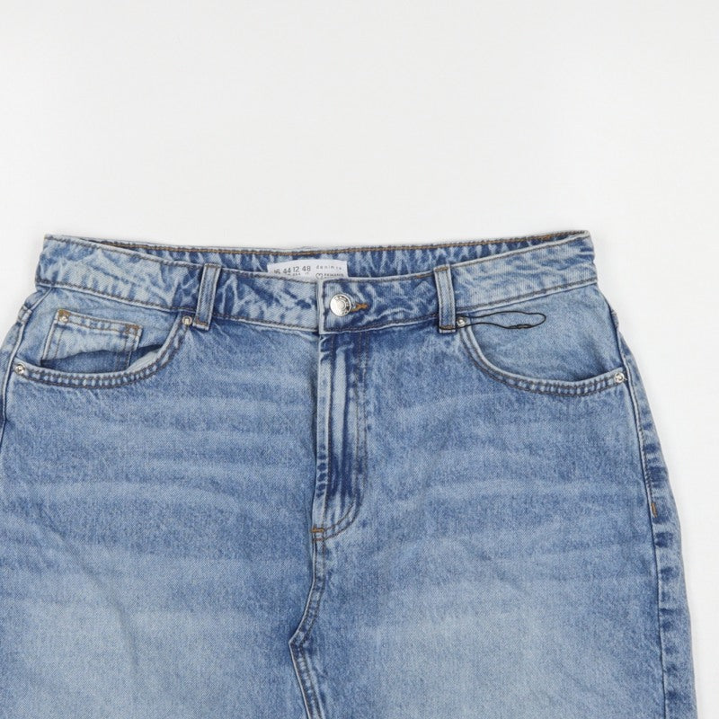 Primark Women Blue UK 16 High Rise Denim Mini Pencil Skirt Pockets