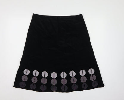 Boden Women Black UK 14 A-Line Corduroy Embroidered Knee Skirt