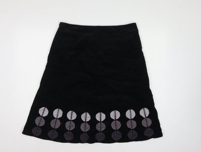 Boden Women Black UK 14 A-Line Corduroy Embroidered Knee Skirt