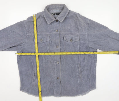 Zara Women Grey S Corduroy Button Shacket Collared Pockets Jacket