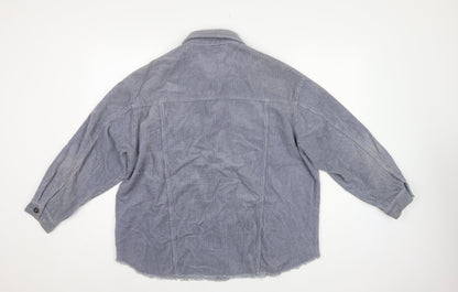 Zara Women Grey S Corduroy Button Shacket Collared Pockets Jacket