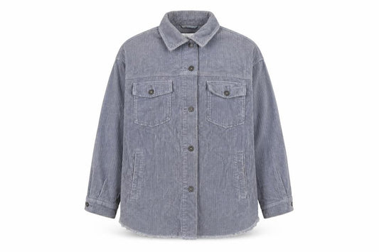 Zara Women Grey S Corduroy Button Shacket Collared Pockets Jacket
