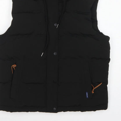 Superdry Women Black UK 14 Puffer Hooded Quilted Waistcoat Gilet