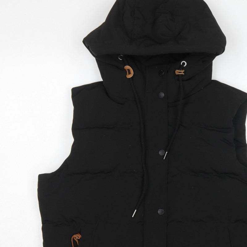 Superdry Women Black UK 14 Puffer Hooded Quilted Waistcoat Gilet