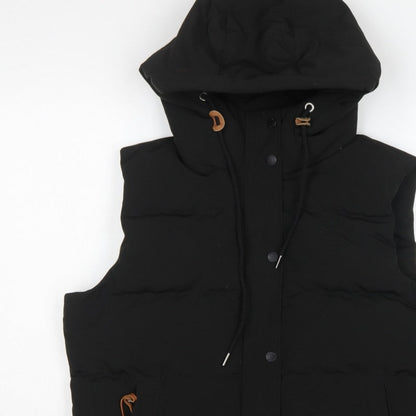 Superdry Women Black UK 14 Puffer Hooded Quilted Waistcoat Gilet