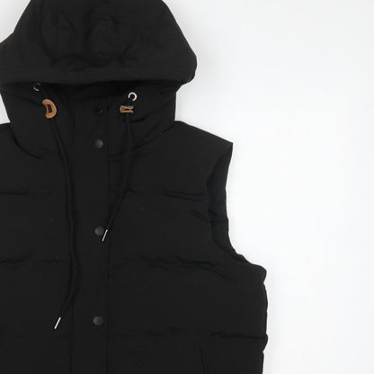 Superdry Women Black UK 14 Puffer Hooded Quilted Waistcoat Gilet