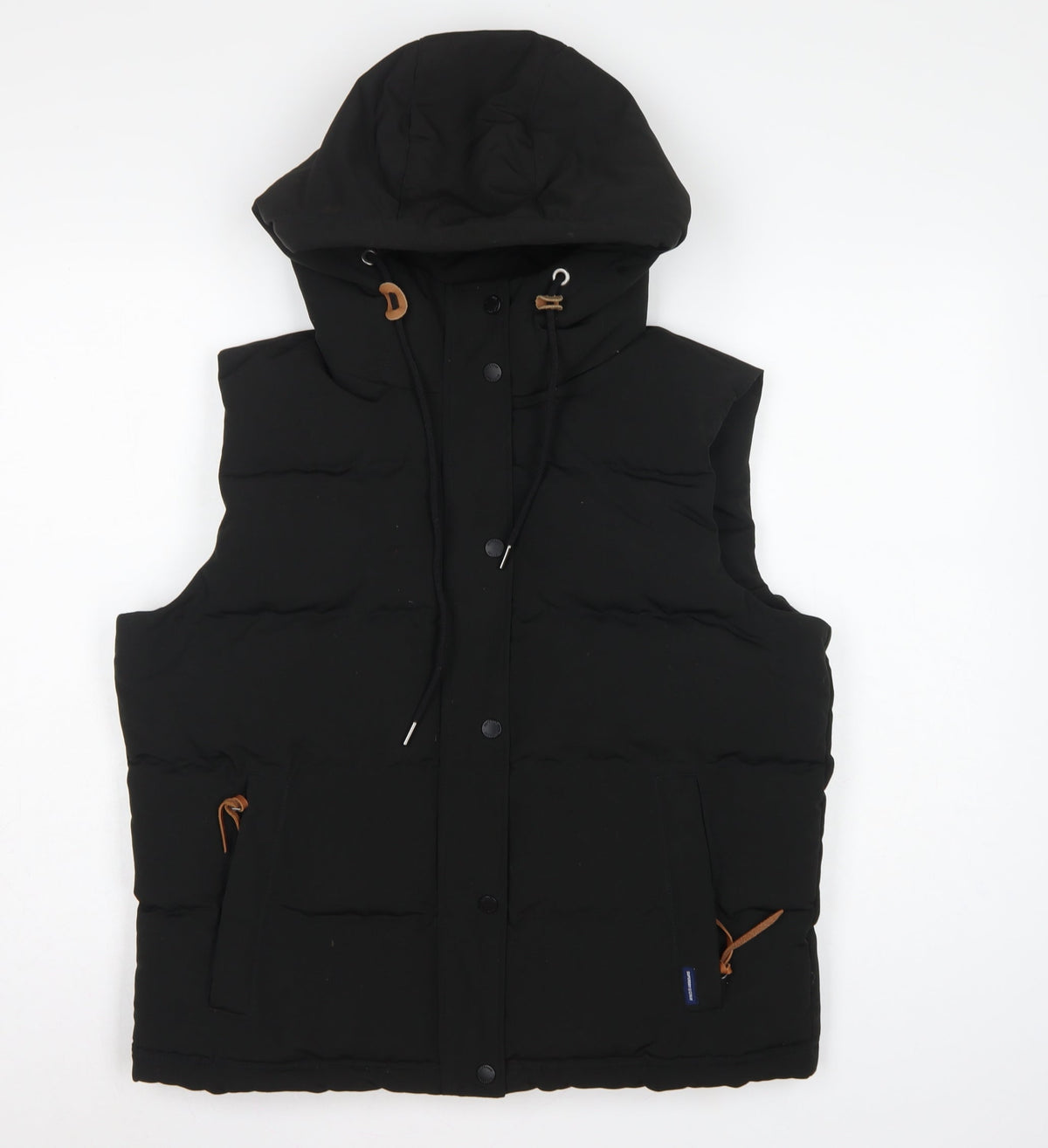 Superdry Women Black UK 14 Puffer Hooded Quilted Waistcoat Gilet