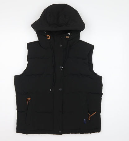 Superdry Women Black UK 14 Puffer Hooded Quilted Waistcoat Gilet