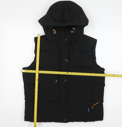 Superdry Women Black UK 14 Puffer Hooded Quilted Waistcoat Gilet