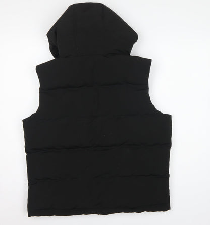 Superdry Women Black UK 14 Puffer Hooded Quilted Waistcoat Gilet