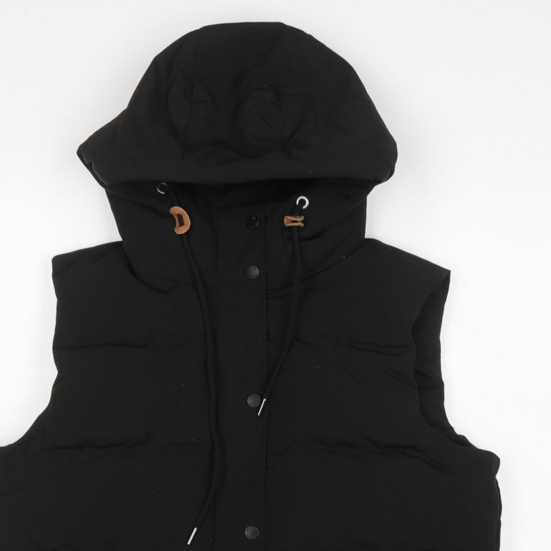Superdry Women Black UK 14 Puffer Hooded Quilted Waistcoat Gilet