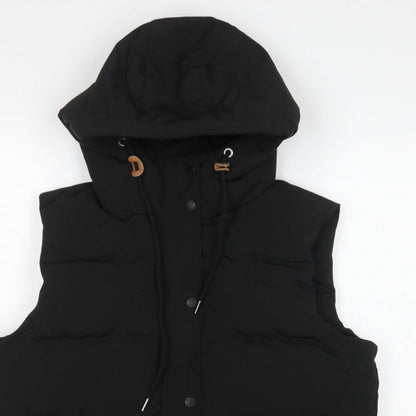 Superdry Women Black UK 14 Puffer Hooded Quilted Waistcoat Gilet
