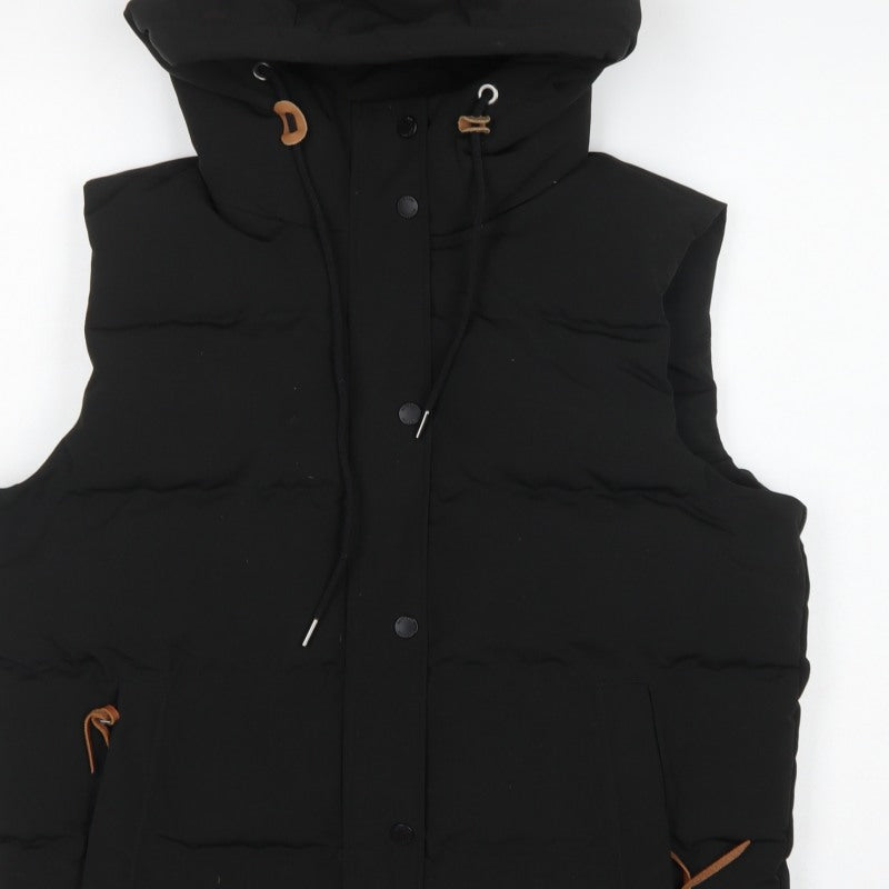 Superdry Women Black UK 14 Puffer Hooded Quilted Waistcoat Gilet