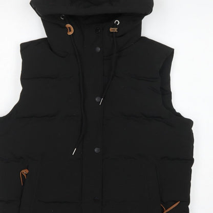 Superdry Women Black UK 14 Puffer Hooded Quilted Waistcoat Gilet