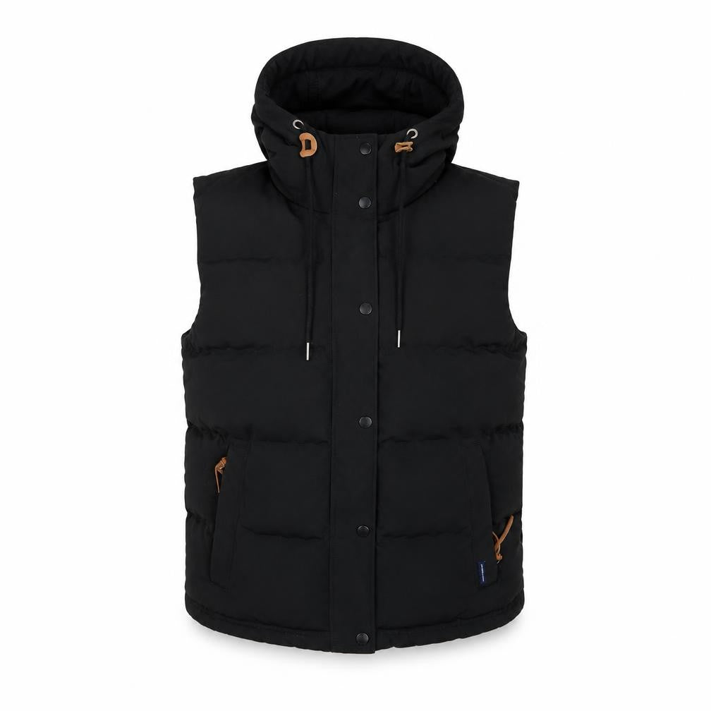 Superdry Women Black UK 14 Puffer Hooded Quilted Waistcoat Gilet