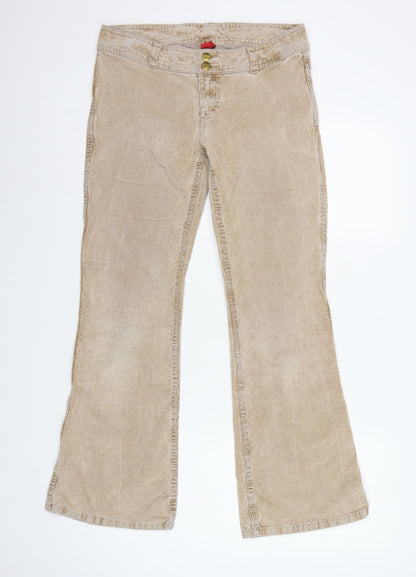 Divided H&M Women’s Beige Corduroy Flared Trousers UK 14 Low Rise